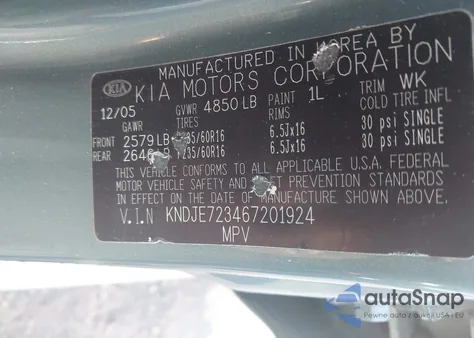 2006 Kia Sportage Ex V6/Lx V6 z USA, uszkodzony, nr VIN KNDJE723467201924